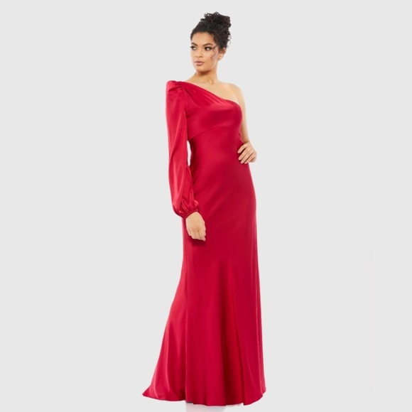 IEENA FOR MAC DUGGAL 55401 NWT One Shoulder Blouson Sleeve Gown - Picture 1 of 7